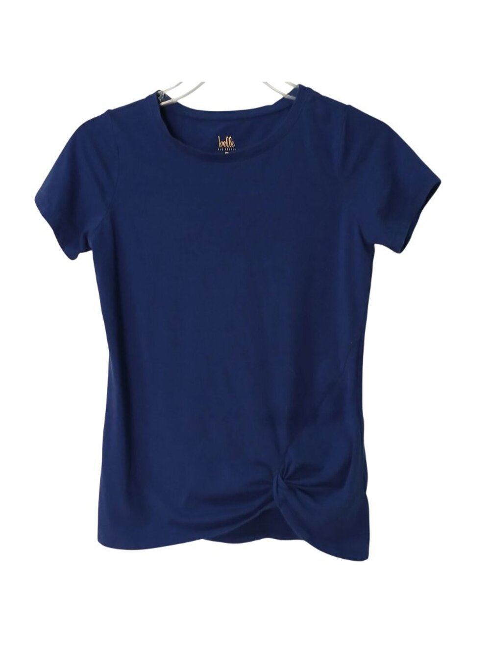 Belle By Kim Gravel Womens XXS Blue Short Sleeve Top W/ Knot Hem #D-40